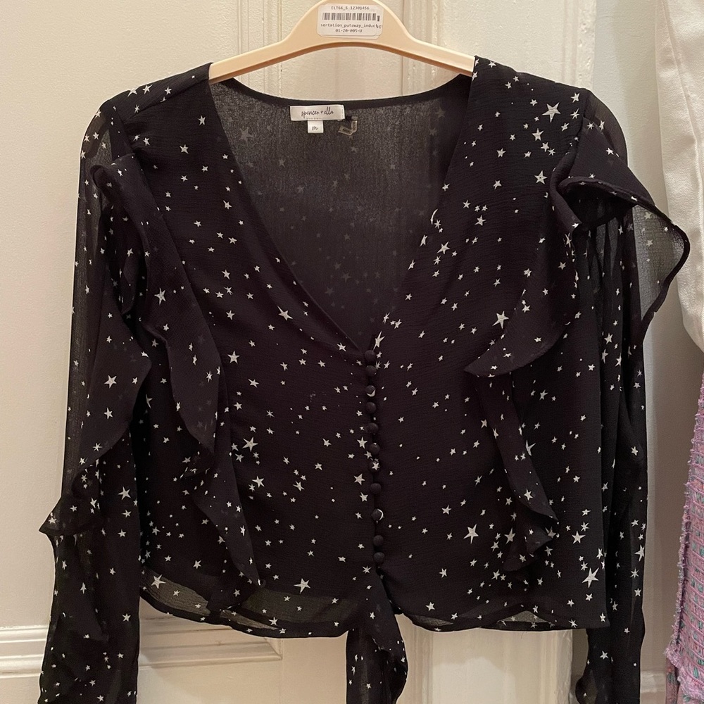 Spencer and Ella black blouse with stars